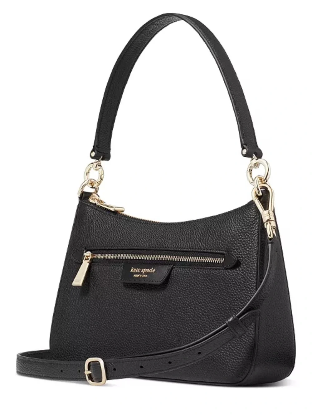 KATE SPADE NY Hudson Small Pebbled Leather Convertible Shoulder Bag- BLACK